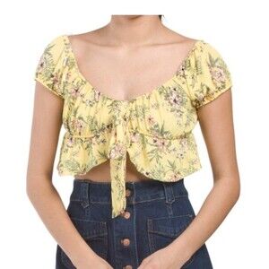 NWT ALMOST FAMOUS | Floral Peasant Sleeve Cropped Top | Size Medium
